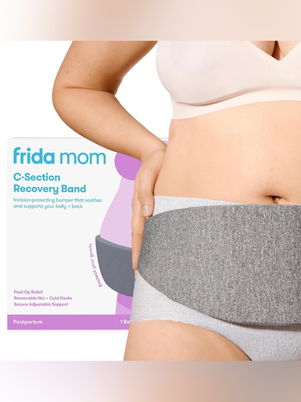 Frida Mom C-Section Recovery Band Wrap Gray One Size Adjustable Support